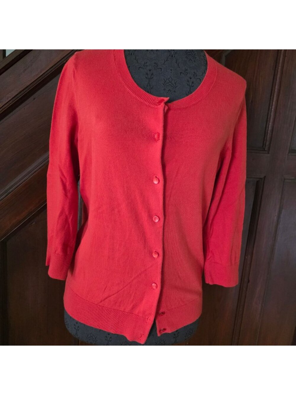Talbots Womens Orange Button-Up Cardigan Sweater Pima Cotton 3/4 Sleeves Size M